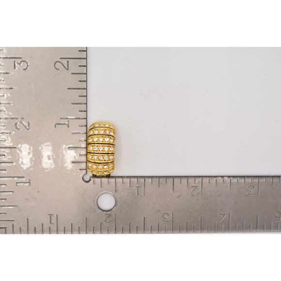 Vintage Crystal Clip Earrings Rhinestone Gold Tone Shiny Hoops 1980s BinAK - Picture 12 of 12